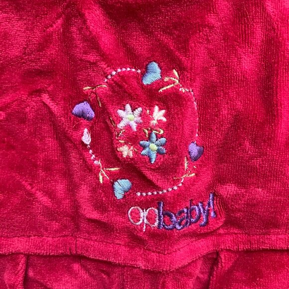 Opbaby Velour Floral Overalls 3-6M | Raspberry Red Plush Baby Romper GUC - Picture 3 of 16